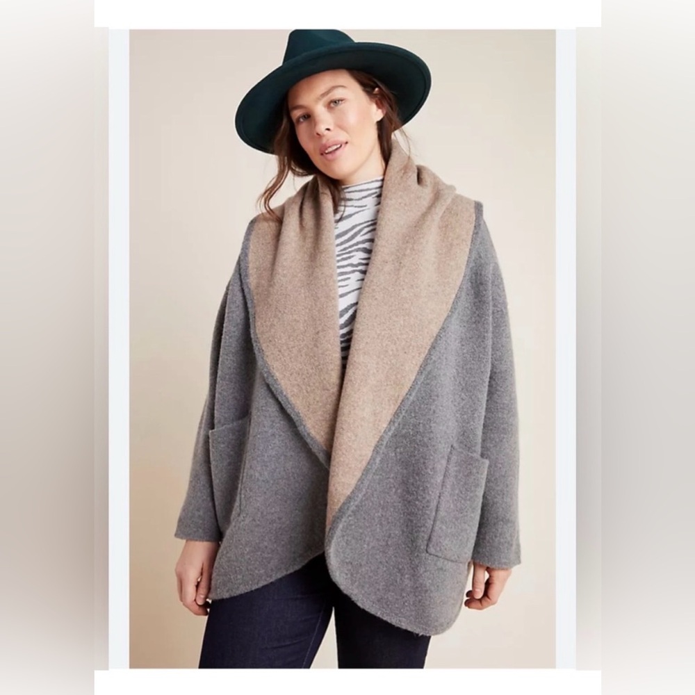Anthropologie Two-Tone Gray and Tan Poncho